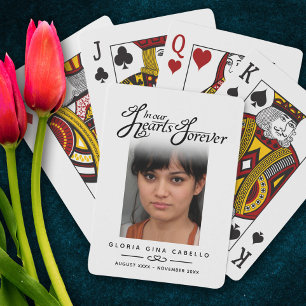 Funeral in our hearts white photo remembrance playing cards