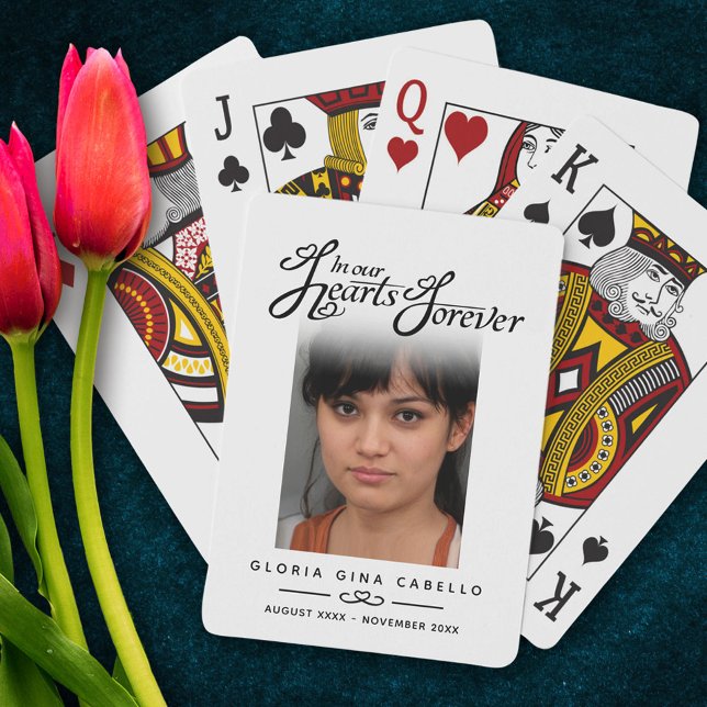 Funeral in our hearts white photo remembrance playing cards (Creator Uploaded)
