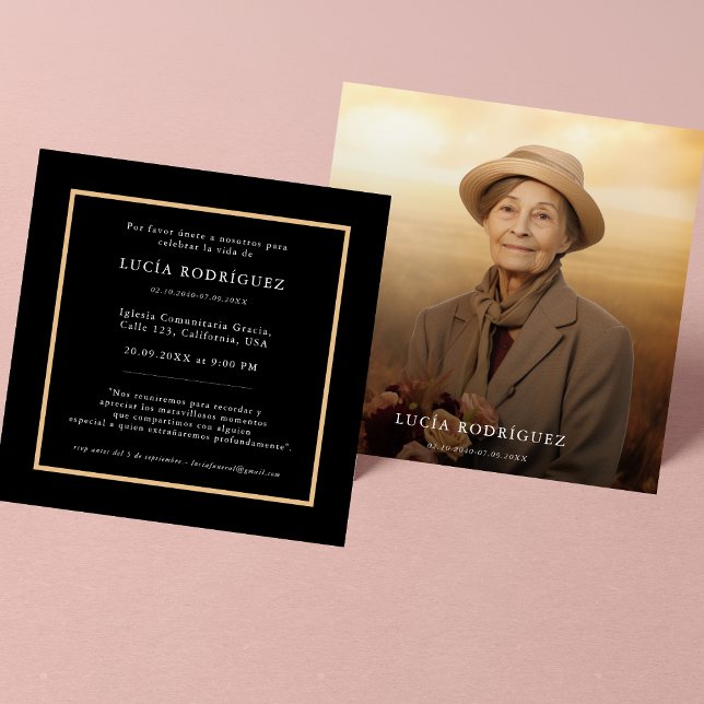 Funeral in Spanish | Espanol Memorial Photo Black Invitation (Creator Uploaded)