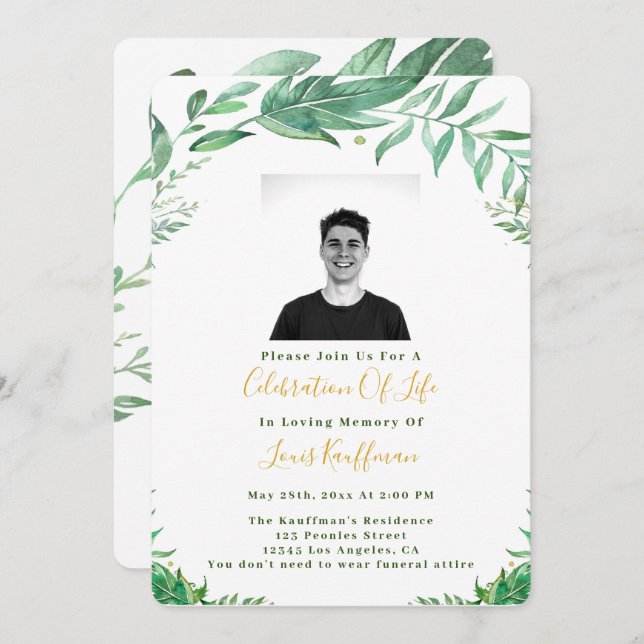 Funeral Invitation With Photo, Celebration Of Life (Front/Back)