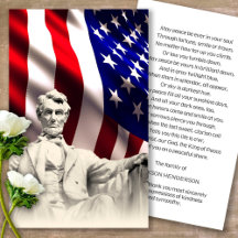 Funeral Lincoln Memorial Prayer Sympathy Cards
