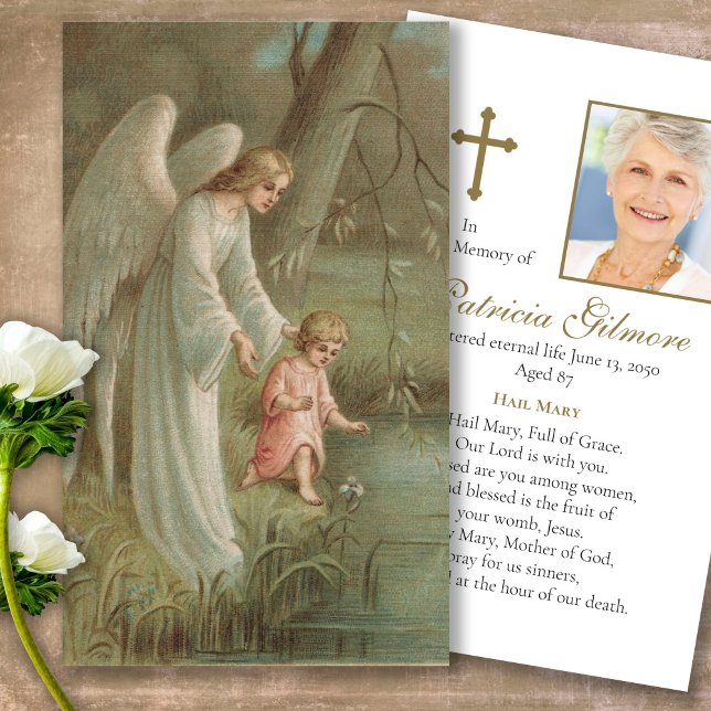 Funeral Loss Angel Of Heaven Prayer Sympathy Cards (catholic, religious, celebration of life, in loving memory of, prayer cards for bereavement)