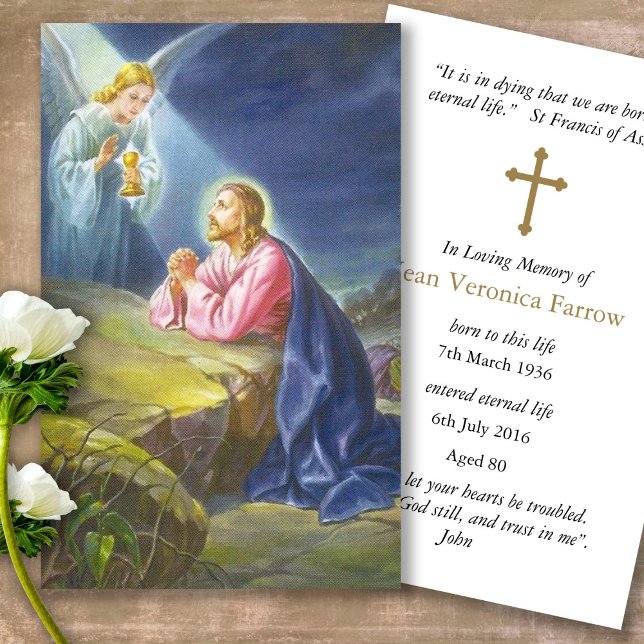 Funeral Loss Angel Praying Prayer Sympathy Cards (catholic, religious, celebration of life, in loving memory of, prayer cards for bereavement)
