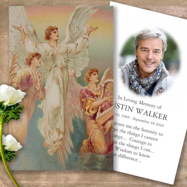Funeral Loss Angels Memorial Prayer Sympathy Cards (Forever in our hearts, celebration of life, in loving memory of, prayer cards for bereavement)