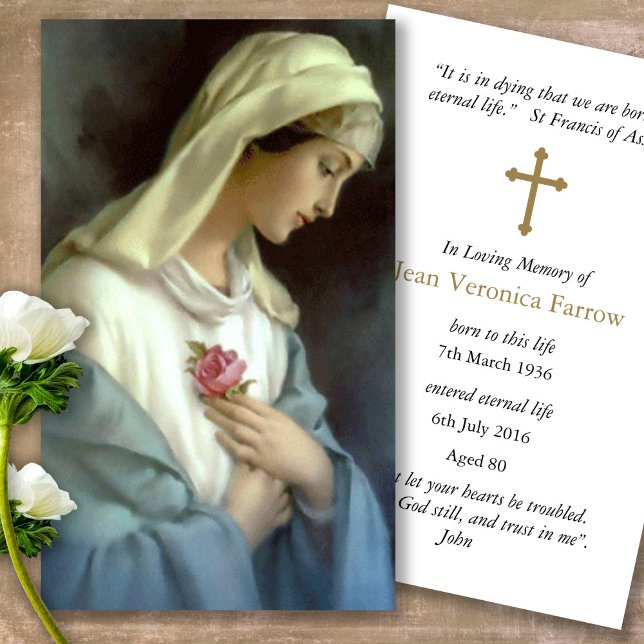 Funeral Loss Ave Maria Prayer Sympathy Cards (catholic, religious, celebration of life, in loving memory of, prayer cards for bereavement)