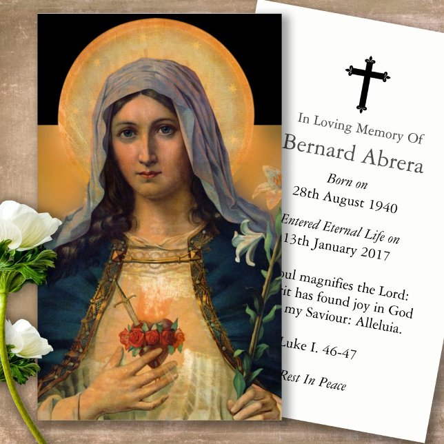 Funeral Loss Blessed Mary Prayer Sympathy Cards (catholic, religious, celebration of life, in loving memory of, prayer cards for bereavement)
