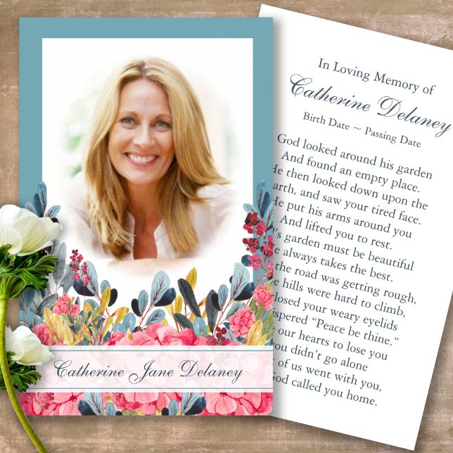 Funeral Loss Botanicals Prayer Sympathy Cards (Forever in our hearts, celebration of life, in loving memory of, prayer cards for bereavement)