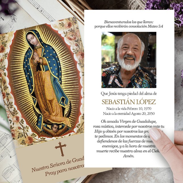 Funeral Loss Guadalupe Prayer Sympathy Cards (catholic, religious, celebration of life, in loving memory of, prayer cards for bereavement)