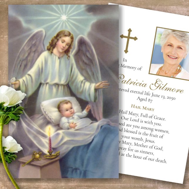Funeral Loss Guardian Angel Prayer Sympathy Cards (catholic, religious, celebration of life, in loving memory of, prayer cards for bereavement)