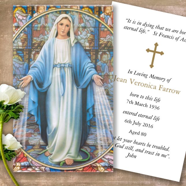 Funeral Loss Hail Mary Prayer Sympathy Cards (catholic, religious, celebration of life, in loving memory of, prayer cards for bereavement)