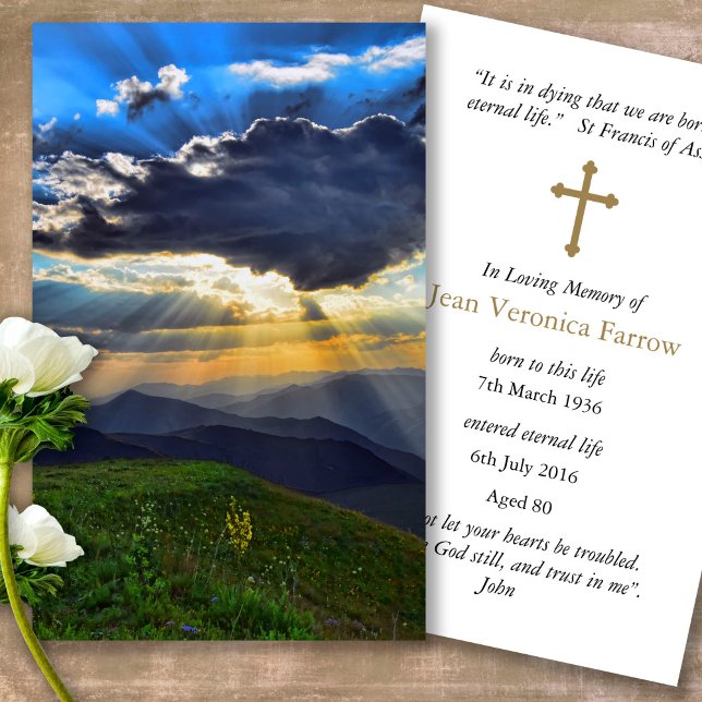 Funeral Loss Heavenly Sky Prayer Sympathy Cards (sunset, sunrise, beach, celebration of life, in loving memory of, prayer cards for bereavement)
