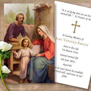 Funeral Loss Holy Family Prayer Sympathy Cards