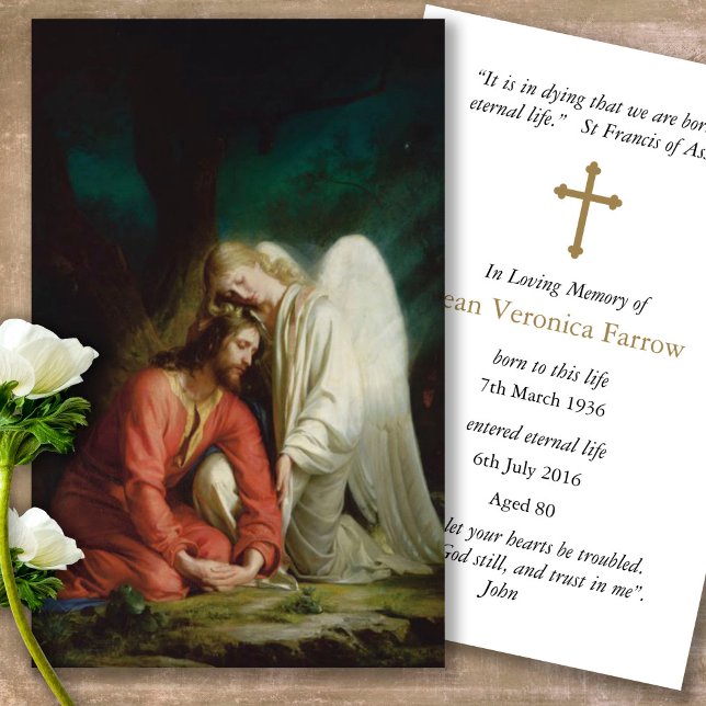 Funeral Loss Jesus & Angel Prayer Sympathy Cards (catholic, religious, celebration of life, in loving memory of, prayer cards for bereavement)