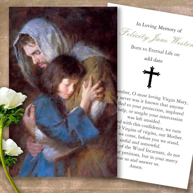 Funeral Loss Jesus Hugs Prayer Sympathy Cards (Forever in our hearts, celebration of life, in loving memory of, prayer cards for bereavement)