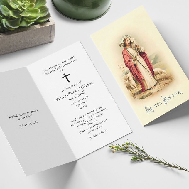 Funeral Loss Jesus Shepherd Prayer Sympathy Cards (catholic, religious, celebration of life, in loving memory of, prayer cards for bereavement)
