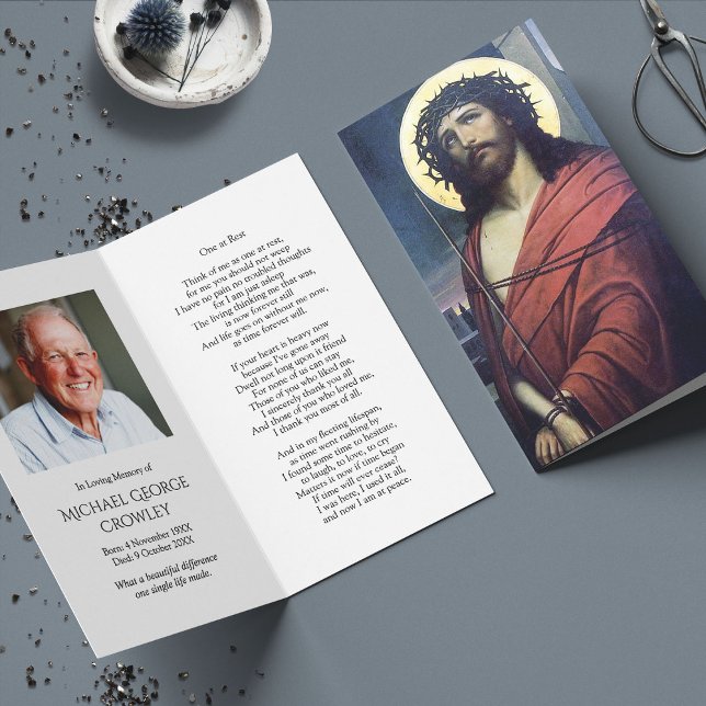 Funeral Loss Jesus Thorns Prayer Sympathy Cards (catholic, religious, celebration of life, in loving memory of, prayer cards for bereavement)