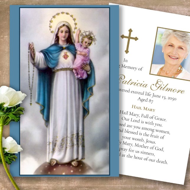 Funeral Loss Mary 12 Stars Prayer Sympathy Cards (catholic, religious, celebration of life, in loving memory of, prayer cards for bereavement)