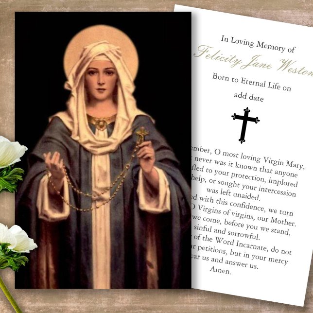 Funeral Loss Mary Rosary Prayer Sympathy Cards (catholic, religious, celebration of life, in loving memory of, prayer cards for bereavement)