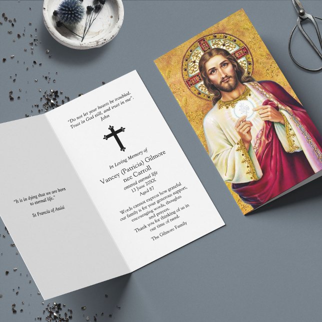 Funeral Loss Memorial Jesus Prayer Sympathy Cards (catholic, religious, celebration of life, in loving memory of, prayer cards for bereavement)
