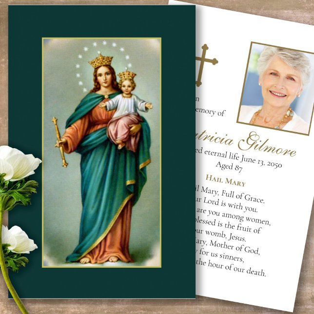 Funeral Loss Our Lady Prayer Sympathy Cards (Forever in our hearts, celebration of life, in loving memory of, prayer cards for bereavement)