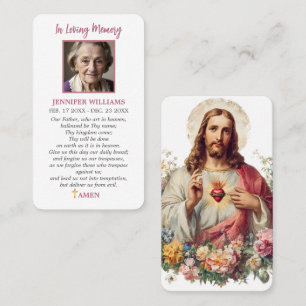Funeral Loss Prayer Card Jesus Sacred Heart Flower