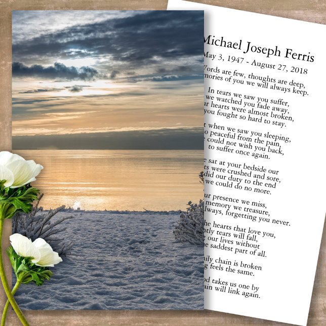 Funeral Loss Seascape Prayer Sympathy Cards (sunset, sunrise, beach, celebration of life, in loving memory of, prayer cards for bereavement)
