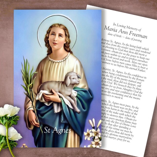 Funeral Loss St Agnes Prayer Sympathy Cards (catholic, religious, celebration of life, in loving memory of, prayer cards for bereavement)
