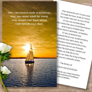 Funeral Loss Yacht & Sunset Prayer Sympathy Cards