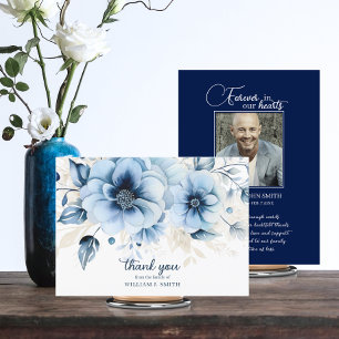 Funeral Loving Memory Blue Navy THANK YOU   PHOTO Card