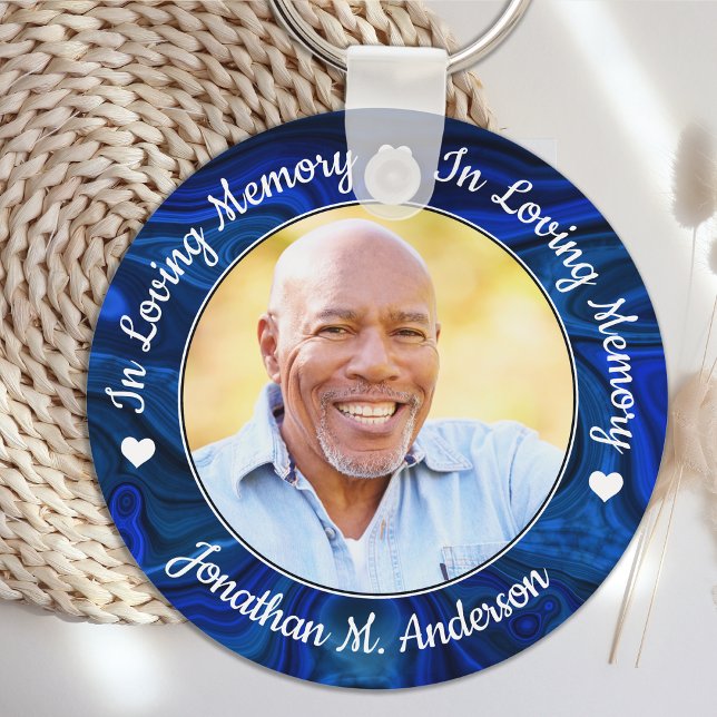 Funeral Loving Memory Photo Blue Marble Memorial Key Ring (Creator Uploaded)
