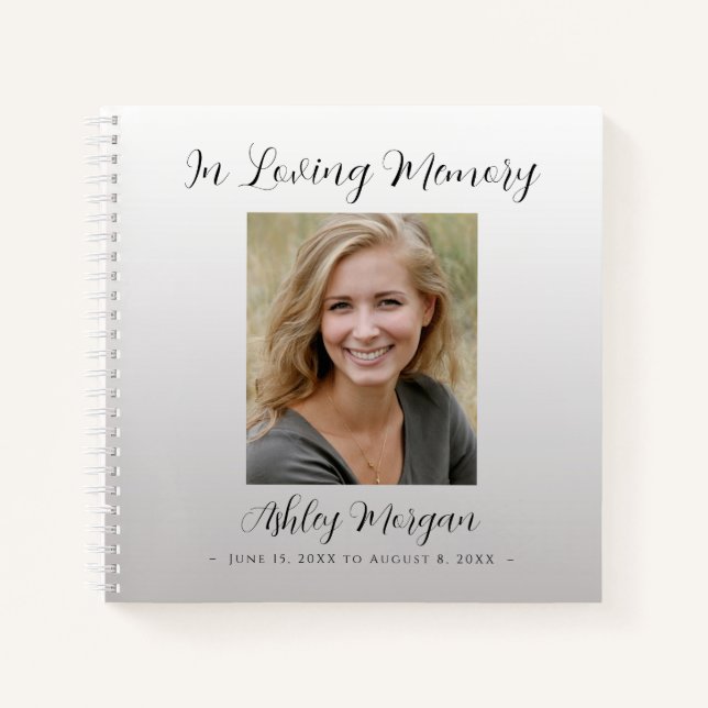 Funeral, Loving Memory, Silver, Name Dates Photo Notebook (Front)
