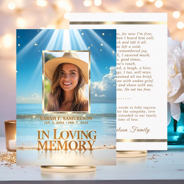 Funeral Mass Service Prayer Thank You Photo Beach Business Card (Funeral Mass Service Prayer Thank You Photo Beach Business Card)