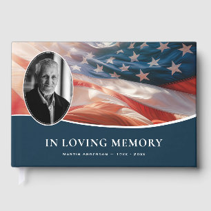 Funeral Memorial American Flag Photo Guest Book