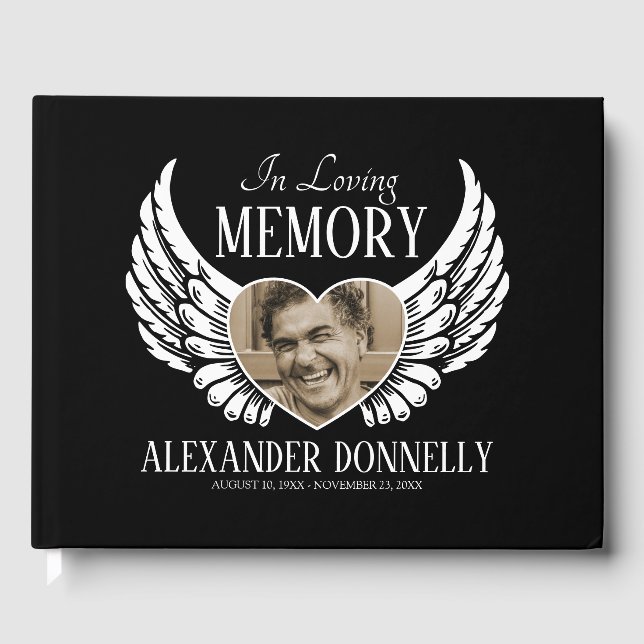 Funeral Memorial | Angel Wings Guest Book (Front)