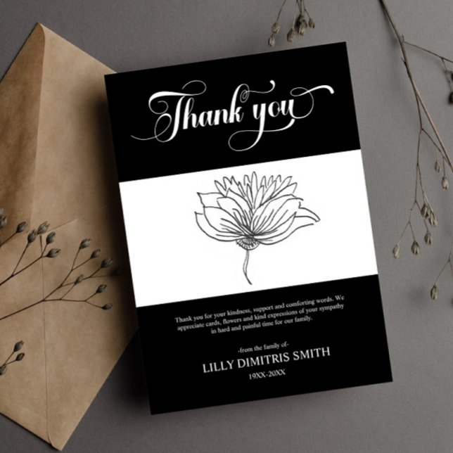 Funeral Memorial Black Floral Thank you card (Creator Uploaded)