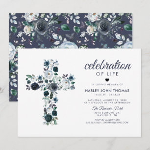 Funeral Memorial   Celebration of Life Blue Cross Invitation