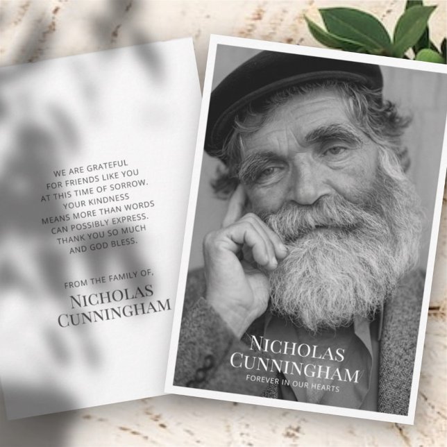 Funeral Memorial Classic Simple Photo and Message Thank You Card (Creator Uploaded)