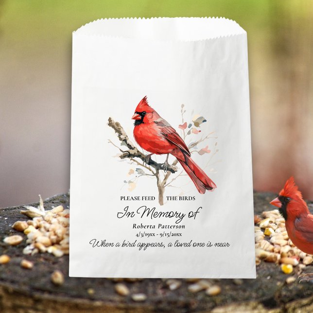 Funeral Memorial Favour Cardinal Bird Seed  Bags (Creator Uploaded)