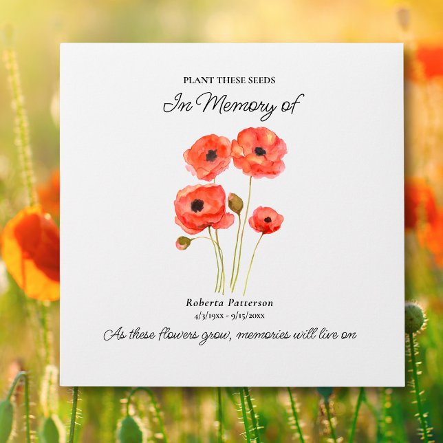 Funeral Memorial Favour, Watercolor Poppy Flowers  Envelope (Creator Uploaded)