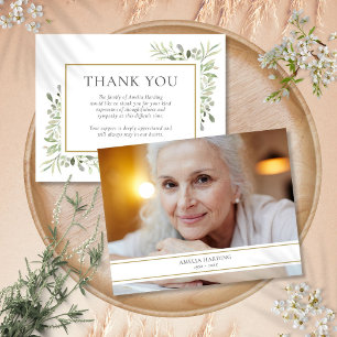 Funeral Memorial Foliage Photo Thank You Card