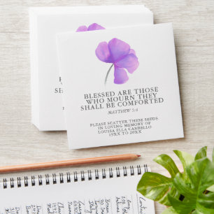 Funeral memorial gift purple flower seed envelope