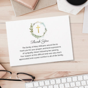 Funeral Memorial Gold Cross Wreath Thank You