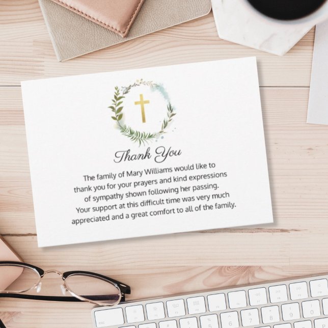 Funeral Memorial Gold Cross Wreath Thank You (Creator Uploaded)