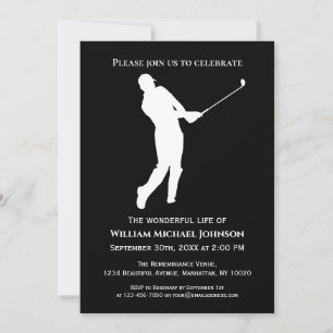 Funeral Memorial Golf Player Black And White Invitation
