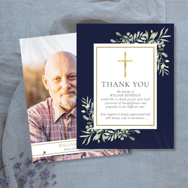 Funeral Memorial Greenery Christian Photo Thank You Card (Funeral Memorial Greenery Christian Photo Thank You Card)