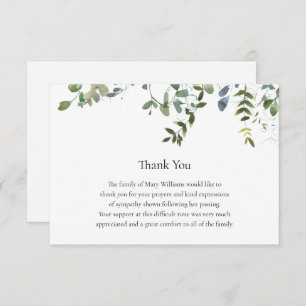 Funeral Memorial Greenery Thank You Note Card