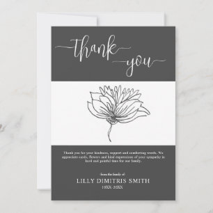 Funeral Memorial Grey Floral Thank you card