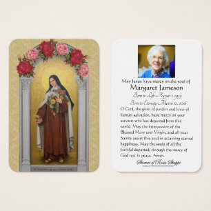 Funeral Memorial Holy Card St. Therese Roses