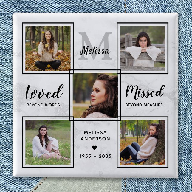 Funeral Memorial Keepsake Unique Photo Collage  15 Cm Square Badge (Creator Uploaded)