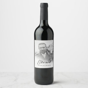 Funeral Memorial Male Simple Black and White Photo Wine Label